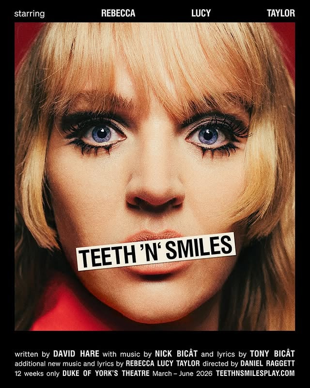 Actress era is back for 2026! 🤯Teeth ‘N’ Smiles by David Hare. Directed by Daniel Raggett. 12 weeks only. Tickets on sale October 2025. Sign up to my mailing list for priority booking. by @selfesteemselfesteem