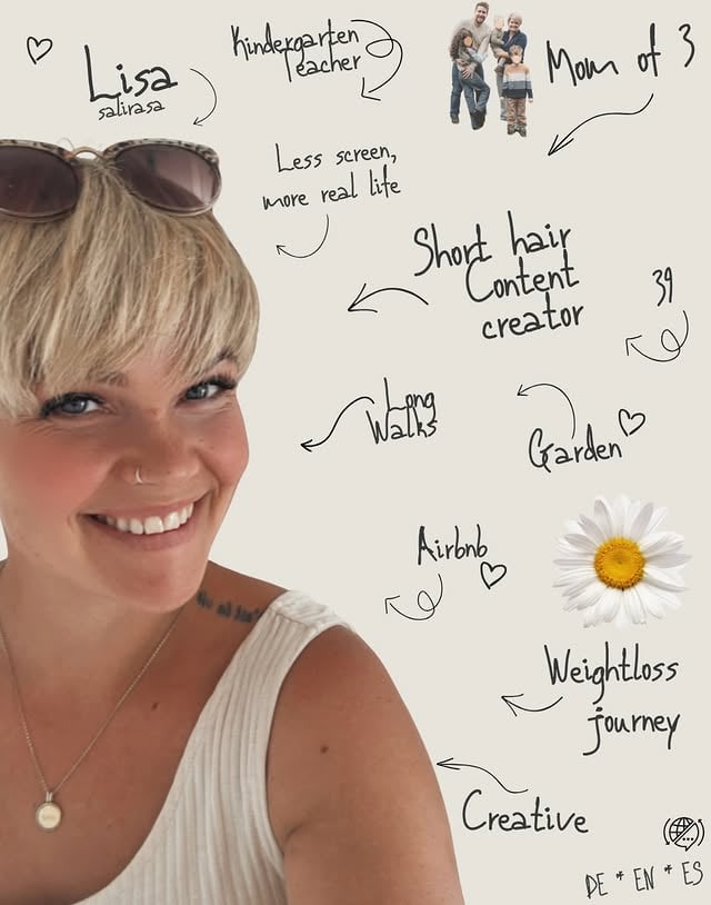 Hi, ich bin Lisa – auch bekannt als Salirasa.Echte Routinen, kurze Haare, Garten, Bewegung & weniger Bildschirmzeit.Schön, dass du hier bist.Hi, I’m Lisa – also known as Salirasa.Real routines, short hair, gardening, movement & less screen time.Glad you’re here.Hola, soy Lisa – también conocida como Salirasa.Rutinas reales, pelo corto, jardín, movimiento y menos pantalla.Qué bueno que estés aquí. by @salirasa