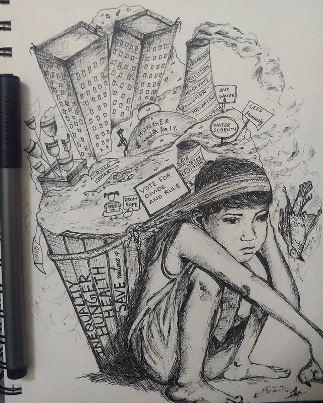 ✨ The decisions we take today may not only just affect us and our present.✨Felt like Completing one of my Unfinished drawing. (Original)......#art #conceptart #india #savenature #saveearth #plants #children #poverty #food #hunger #crisis #youth #society#artist #artistsoninstagram #artwork #conceptartist #artistsoninstagram #conceptartist #instaart #art_spotlight #sketch #sketchbook #sketches #pencildrawing #pencilart #peace🇮🇳 #pencilsketch #dailyart #child #socialmediamarketing #covid19 by @sandhya.akundi