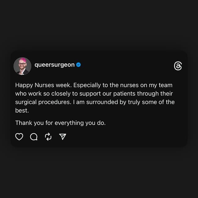 I am so fortunate that our work attracts the best and brightest. Our patients are lucky to have you. As am I. by @queersurgeon