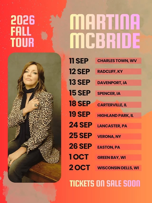 It’s been a minute since I’ve done a tour. I’ve missed you! I’m so happy to announce these fall tour dates. Hope to see you there! For more info about tickets visit martinamcbride.com by @martinamcbride