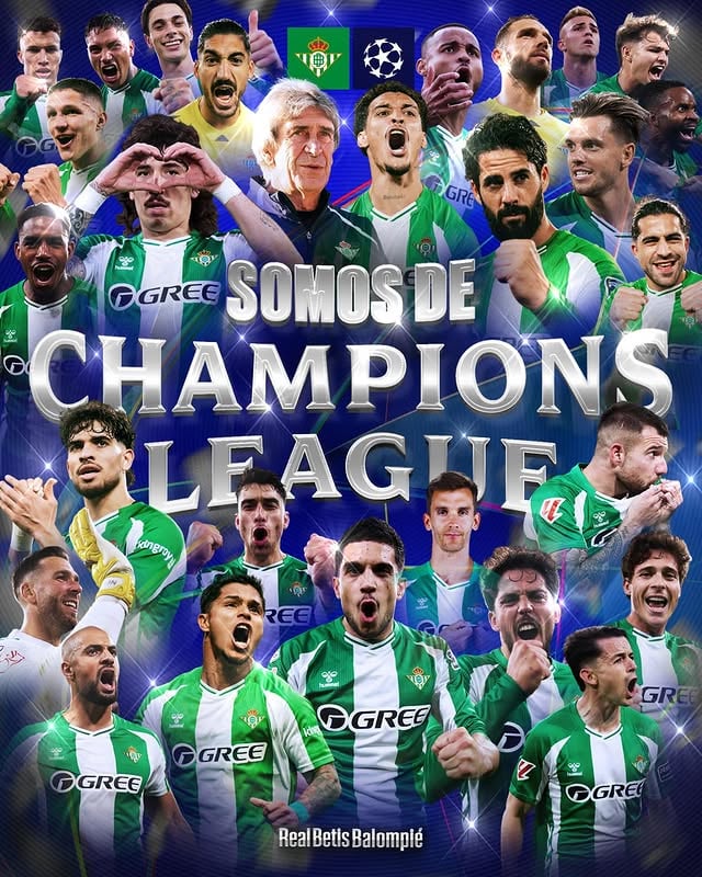 SOMOS DE @championsleague !!!! Quién nos lo hubiera dicho hace unos cuantos años… 🥺 SUEÑO CUMPLIDO!!!! 🙏🏼 ✨✨✨✨✨ TE QUIERO EQUIPO, TE QUIERO BETIS!!!! 💚💚💚💚💚 by @marcbartra