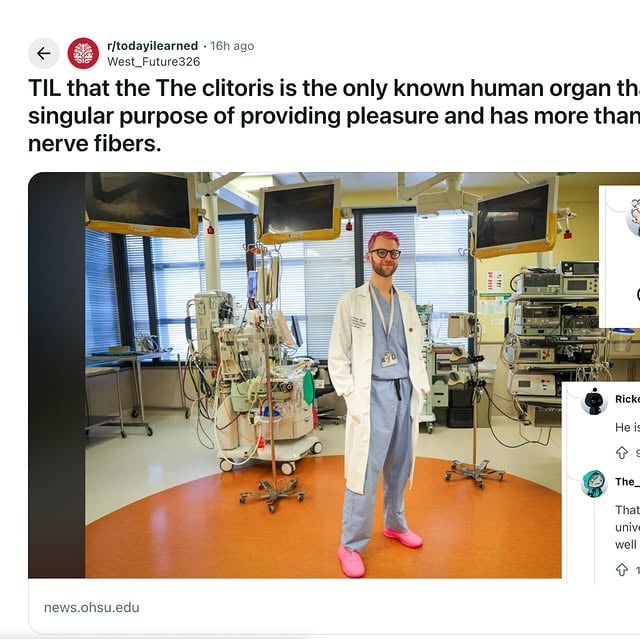 Apparently I was one of the main characters on Reddit today on the TIL (today I learned) for this article from 2022 on our work on innervation. Several of you sent this to me. Gave me some good laughs. Sharing a few of my favorite comments that brought some comedic relief. Always fun to see your work sparking conversation in the real world. Some of yall are hilarious. by @queersurgeon