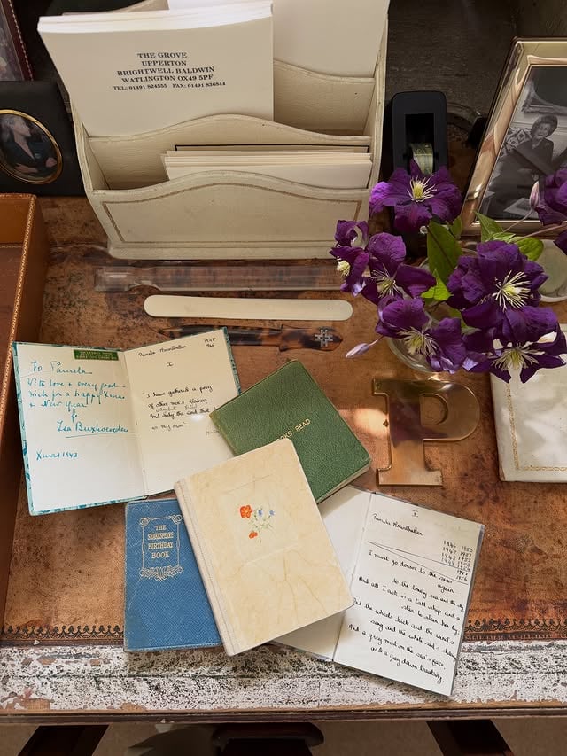 In my mother’s little study she keeps her very early commonplace books - the first given to her by Baroness Sophie ‘Isa’ Buxhoeveden, in 1943. 

Isa had been a lady-in-waiting to the Russian Tsarina (my mother’s great aunt). She escaped after the revolution. Enduring extreme conditions and relying on a mix of courage, luck and determination she made her way across Siberia, through Asia before finally arriving in Europe.

I love my mothers first entry in the book, written in her young hand writing ‘I have gathered a posy of other men’s flowers, and nothing but the thread that binds them is my own’ - Michel de Montaigne.

PS Please don’t worry about the out of date address showing - and that phone has not worked in a while.