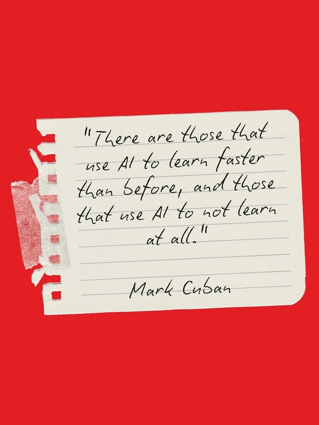These words from @mcuban really resonated with me! AI isn’t something we should be stepping back from. It is something we should be leaning into, learning fast, and using with real curiosity. But the opportunity is not simply to let AI do the work for us. It is to use it in a way that helps us think better, move faster, ask sharper questions, and unlock ideas or possibilities that may not have been within reach before. For me, the real magic happens when AI becomes a partner in our thinking, but not a replacement for it.That means learning how to prompt well, challenging the outputs and using AI to stretch our thinking, not shrink it.Businesses have a big role to play here. We need to give people the confidence, tools and permission to experiment with AI in ways that support their growth and development. Not just to improve efficiency, but to help people do better work and feel more purposeful in it. This is one of the biggest opportunities in front of us. The companies and people who get the most from AI will be the ones to learn how to use it well! What do you think? by @holly_branson
