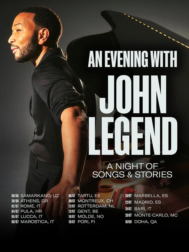 Just me, the piano, and the stories behind the songs. Bringing A Night of Songs & Stories to more of the world this summer — and I cannot wait to see you out there.

Tickets at johnlegend.com. 🎹