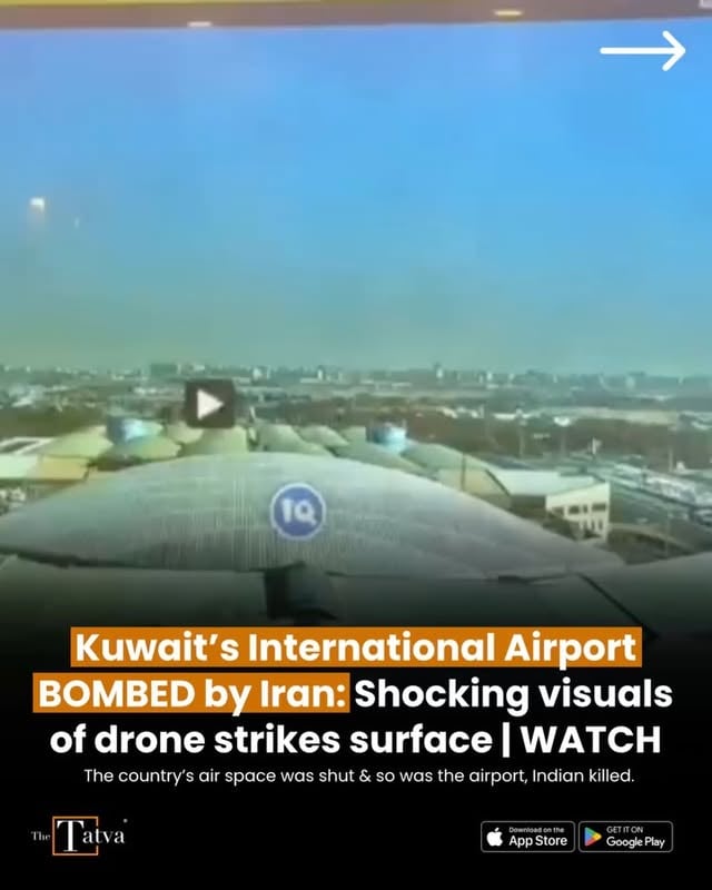 Kuwait has released surveillance footage showing the moment when an Iranian drone struck Terminal 1 at Kuwait International Airport. One person, an Indian national, was killed in the attack that also injured dozens of others and caused significant damage to Kuwait’s aviation infrastructure. Iran’s Islamic Revolutionary Guard Corps (IRGC) has denied targeting the Kuwait airport, claiming that damage was caused by a malfunctioning US-made Patriot missile that fell after failing to intercept Iranian missiles.The footage of the strike has been published by Kuwait’s General Directorate of Civil Aviation (DGCA) on X, showing the first moments of a deadly attack and the aftermath of what authorities called a “brutal Iranian aggression”. The clip shows part of the terminal’s roof collapsing after the projectile hits the building. “The first moments of the brutal Iranian aggression via drones, which Terminal 1 (T1) of Kuwait International Airport was subjected to on 3 June 2026, causing loss of life, severe human injuries, and extensive material damage,” the post accompanying the video read. “The first moments following the brutal Iranian drone attack on Terminal 1 (T1) at Kuwait International Airport on 3 June 2026, which resulted in loss of life, serious injuries, and extensive material damage.”Iranian drones heavily damaged a passenger terminal at Kuwait’s main airport on Wednesday, killing one person, wounding at least 63 other people, and briefly closing the airfield. It was the latest in back-and-forth attacks by Iran and the US that tested a fragile ceasefire.India’s foreign ministry confirmed that one of its nationals was killed and several others were wounded in the airport strike. The Indian Embassy in Kuwait has said that the mission was “closely coordinating” with Kuwaiti authorities to render all possible support and assistance to the bereaved family in India and those who were injured in the attack. by @thetatvaindia