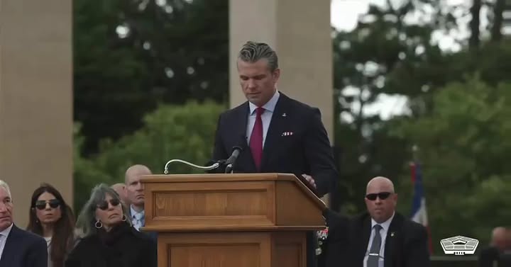 During his speech at a ceremony marking the 82nd anniversary of the D-Day invasion, U.S. Secretary of War Pete Hegseth compared the D-Day invasion with illegal immigration, stating, "Sadly, today, different European beaches are stormed by different dangerous ideologies...When will European capitals do something about that invasion?"