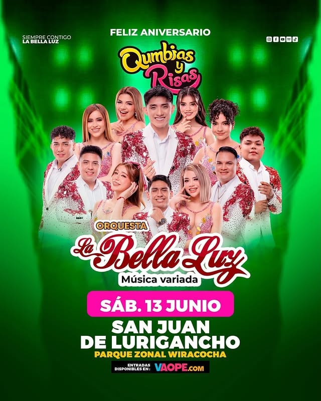 🎉 ¡Feliz Aniversario, Cumbia y Risas! 🎉Este 13 de junio nos reencontramos con toda la linda gente de San Juan de Lurigancho para celebrar a lo grande. 💃🕺❤Entradas en VaoPe by @orquestalabellaluzoficial