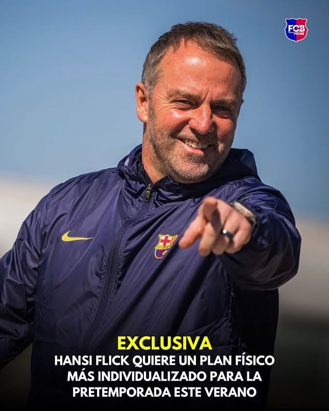 🚨 Hansi Flick quiere un plan físico más individualizado para la pretemporada este verano.Porque la Copa del Mundo traerá a los jugadores de vuelta en diferentes oleadas, el Barça preparará planes de acondicionamiento específicos para cada caso.El equipo viajará luego a Inglaterra para un campamento de entrenamiento del 27 de julio al 3 de agosto. by @fcbisprime