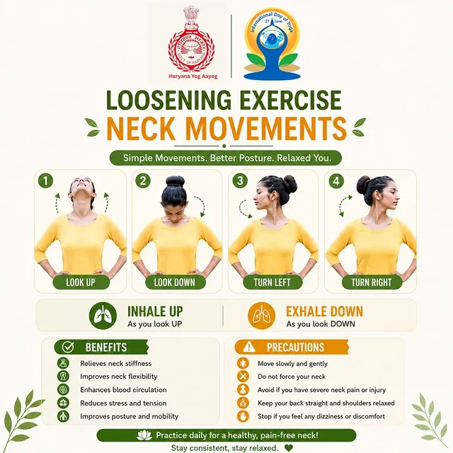 🧘‍♀️ Neck Movements – A Simple Step Towards Better Health✔ Relieves neck stiffness✔ Improves flexibility✔ Enhances circulation✔ Reduces stressInhale Up • Exhale Down • Stay Relaxed#HaryanaYogAayog #YogaForAll #NeckMobility #HealthyLiving #yogaayogharyana @ministryofayush @nayabsainiofficial @artisingh.rao @drjaideeparya by @beauty_of_yoga