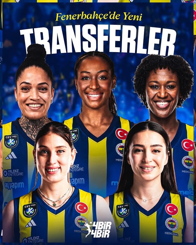 🟡🔵 Fenerbahçe Medicana'nın gelecek sezon transferleri! Nasıl buldunuz? ✍🏻

✅ Sinead Jack Kısal
✅ Brenda Castillo
✅ Chiaka Ogbogu
✅ Kübra Akman
✅ Saliha Şahin

🤔 Sarı-Lacivertliler'in orta oyuncu, smaçör ve libero rotasyonu da belli oldu.