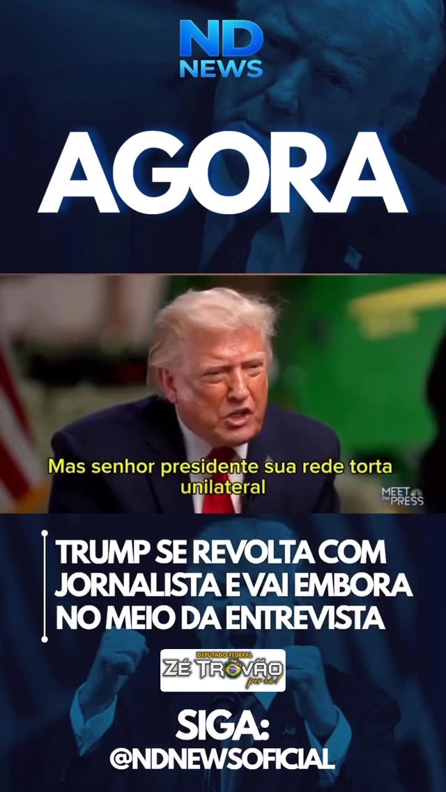 O presidente dos Estados Unidos, Donald Trump, interrompeu uma entrevista após se irritar com perguntas da imprensa. Antes de deixar o local, Trump criticou os jornalistas e afirmou que a mídia prejudica a imagem do país.“Já lhes dei tempo suficiente. Vocês deveriam melhorar a imagem da imprensa. Sabem de uma coisa? Um país jamais poderá ser grande com uma imprensa desonesta. Vamos embora”, declarou. by @zetrovaodeputado