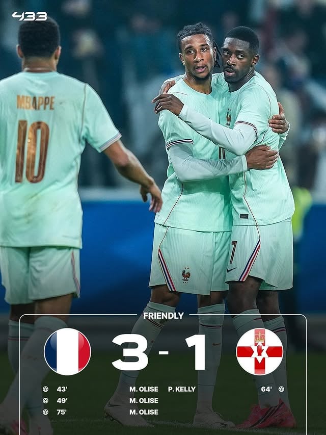 𝐌𝐈𝐂𝐇𝐀𝐄𝐋 𝐎𝐋𝐈𝐒𝐄 𝐇𝐀𝐓-𝐓𝐑𝐈𝐂𝐊 ⚽⚽⚽A 𝐁𝐄𝐀𝐔𝐓𝐈𝐅𝐔𝐋 𝐅𝐈𝐍𝐈𝐒𝐇 to score his third of the night 🔥The Bayern winger — linked with Real Madrid — continues to shine for club and country. 👏€150M? Double that now 😉