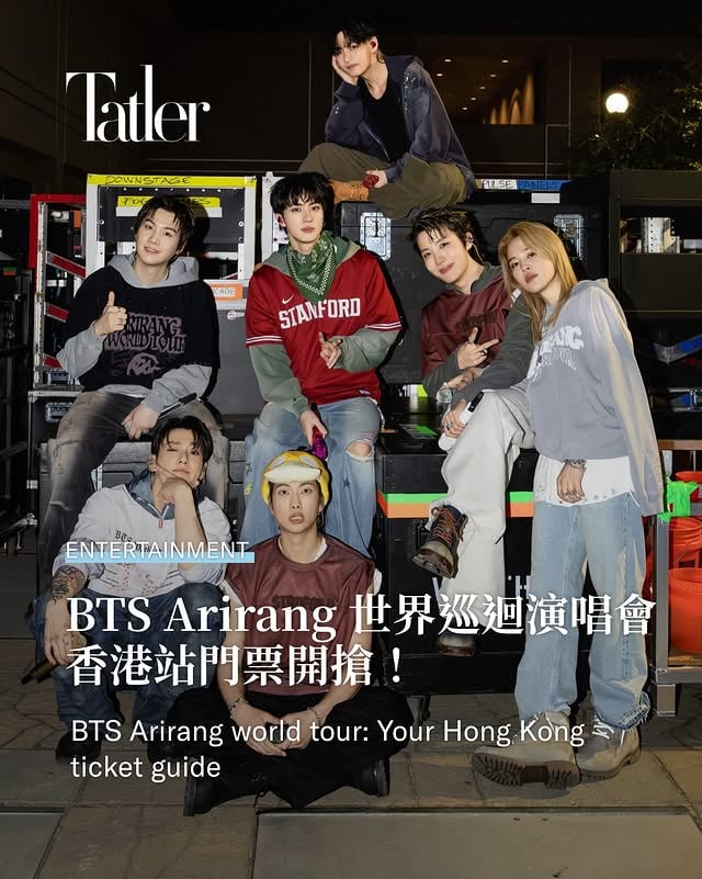 #BTS 暌違四年全員回歸，世界巡迴演唱會「#Arirang」香港站將於 2027 年3月4、6、7日在啟德主場館連開三場！配合全新專輯《Arirang》，今次採用 360 度沉浸式四面台設計，舞台視覺備受期待。門票由港幣799 至 3,299分六個價位。Army會員優先購票於6月9日開放；非會員亦不用怕會錯過——Trip.com 會員優先訂票通道於香港時間明天上午10時至晚上11時59分開放，是搶先入手的絕佳機會。6月11日上午11時於快達票發售。這次演唱會預料將吸引專程來港的海外Army，Trip.com提供演唱會門票、機票與酒店的一站式預訂服務，免去分頭張羅的煩惱，讓海外歌迷專心期待那三個難忘的夜晚。Marking their first full-group comeback in four years, BTS has confirmed three consecutive shows for the Arirang World Tour Hong Kong stop at the Kai Tak Main Stadium on March 4, 6 and 7, 2027!Tying into their new album “Arirang“, the tour features a 360-degree immersive four-sided stage design that promises highly anticipated visuals.Tickets are divided into six price tiers ranging from HK$799 to 3,299. While the Army member presale opened on June 9, non-members have an alternative route to securing tickets early: the Trip.com member presale channel opens on June 10 from 10:00am to 11:59pm. General sales follow on June 11 at 11:00am simultaneously via the official website and HK Ticketing.For overseas Army making the trip to Hong Kong, Trip.com offers a one-stop booking service covering concert tickets, flights and accommodation — so fans can focus on what matters most: those three unforgettable nights.Image courtesy of @bts.bighitofficial @trip.com_hk #tripcom #TatlerEntertainment by @tatlerhongkong