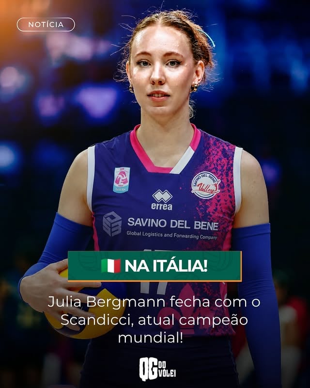 🇮🇹 Júlia Bergmann na Itália!O mercado segue agitado e o destino de Júlia Bergmann está definido! A ponteira brasileira é o novo reforço do Savino Del Bene Scandicci para a temporada 2026/27.Após grande destaque no cenário internacional e na seleção brasileira, Júlia chega para fortalecer um dos principais projetos do vôlei europeu, atualmente campeão mundial, que busca manter o protagonismo na Itália e nas competições internacionais.Uma contratação de peso para o Scandicci e mais uma brasileira brilhando na elite do vôlei mundial! by @qgdovolei