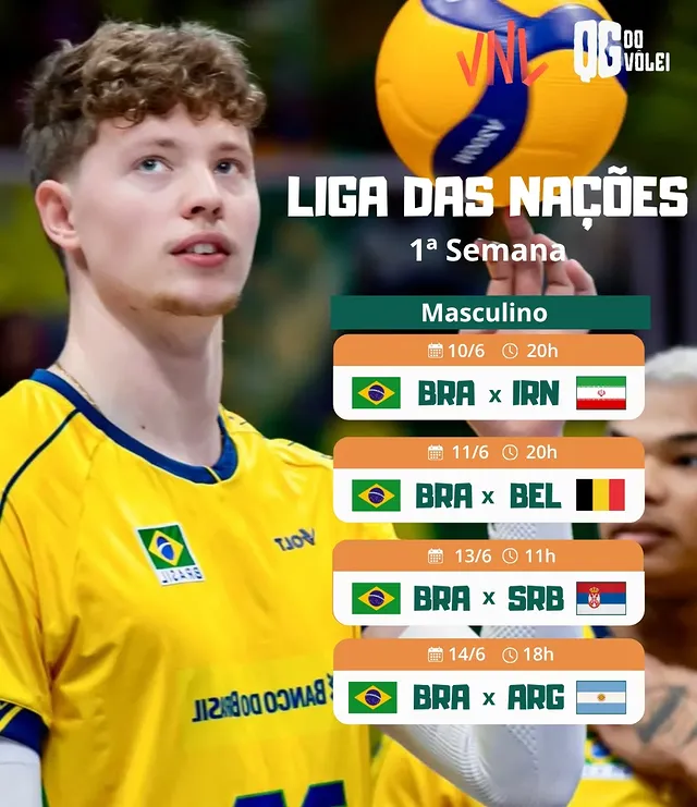 Vai começar! 🇧🇷A caminhada rumo ao título da Liga das Nações vai começar! Já salve essa agenda pra não perder nenhum jogo da nossa seleção masculina.A transmissão dos jogos acontece no SporTV 2, GETV e VBTV. by @qgdovolei