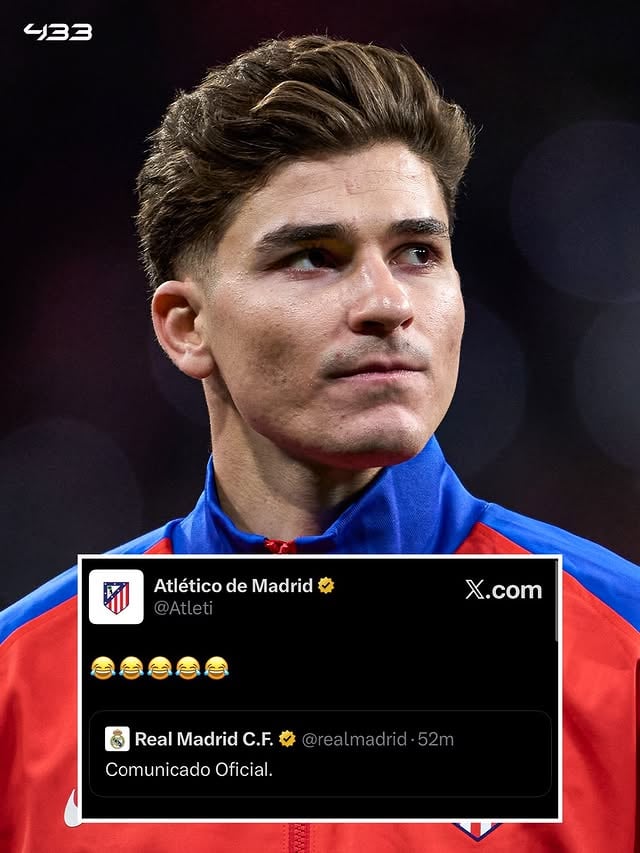 ATLÉTICO’S OFFICIAL ACCOUNT RESPOND TO REAL MADRID WITH STATEMENT OF 5 EMOJIS:

“😂😂😂😂😂”

They add further: 

"1. The video of the Pope was cut short before he said he was also an Atlético fan.

2. You may have mistaken good manners for gratitude, so just to be clear: we don't owe you any thanks.

3. We have neither studied nor considered any offer for Julián.

4. How could we not get along? You make us laugh even more than Barcelona. 

P.S. Since your new president seems to have such a great relationship with you, perhaps you could stop “stealing” players from our Academy. Many thanks, Real Madrid."