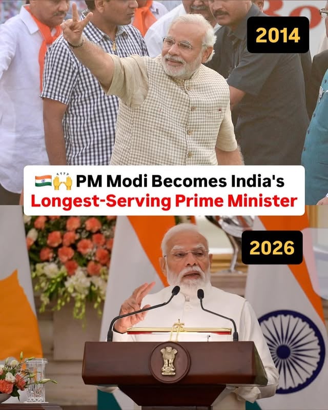 Prime Minister Narendra Modi etched his name into India’s political history books on Tuesday, surpassing Jawaharlal Nehru’s record to become the country’s longest-serving elected Prime Minister.The milestone drew a wave of congratulations from world leaders, who praised his transformative domestic governance and growing influence on the global stage.📸- Getty images#pmmodi #narendramodi #aa #gi