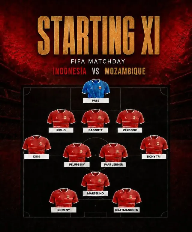 ✅🇮🇩STARTING XI - Indonesia vs Mozambik. Kickoff 20.00 WIB. Marselino is back. Link live di story pren.Photo/timnasxtra