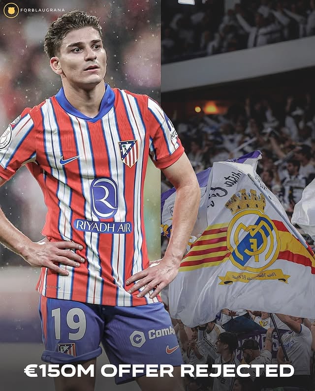 🚨| BREAKING & OFFICIAL : Real Madrid made an OFFER of €150M to Atlético Madrid for Julian Alvarez, which was REJECTED by Atléti. ⚪💣

• Real Madrid officially announce an offer of €150 MILLION to Atletico Madrid for Julian Alvarez. ✅ 

• Atletico Madrid officially announce they have REJECTED the €150 MILLION offer. ❌

• Atletico Madrid have asked for €500 MILLION.💰