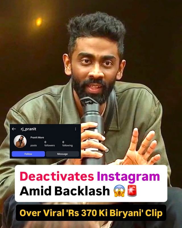 Amid mounting criticism online, Pranit More appears to have deactivated his Instagram account. A search for his profile currently shows zero followers and zero following, indicating that the account has been temporarily taken down or disabled.

#pranitmore #instagram #disable  #dl #nb