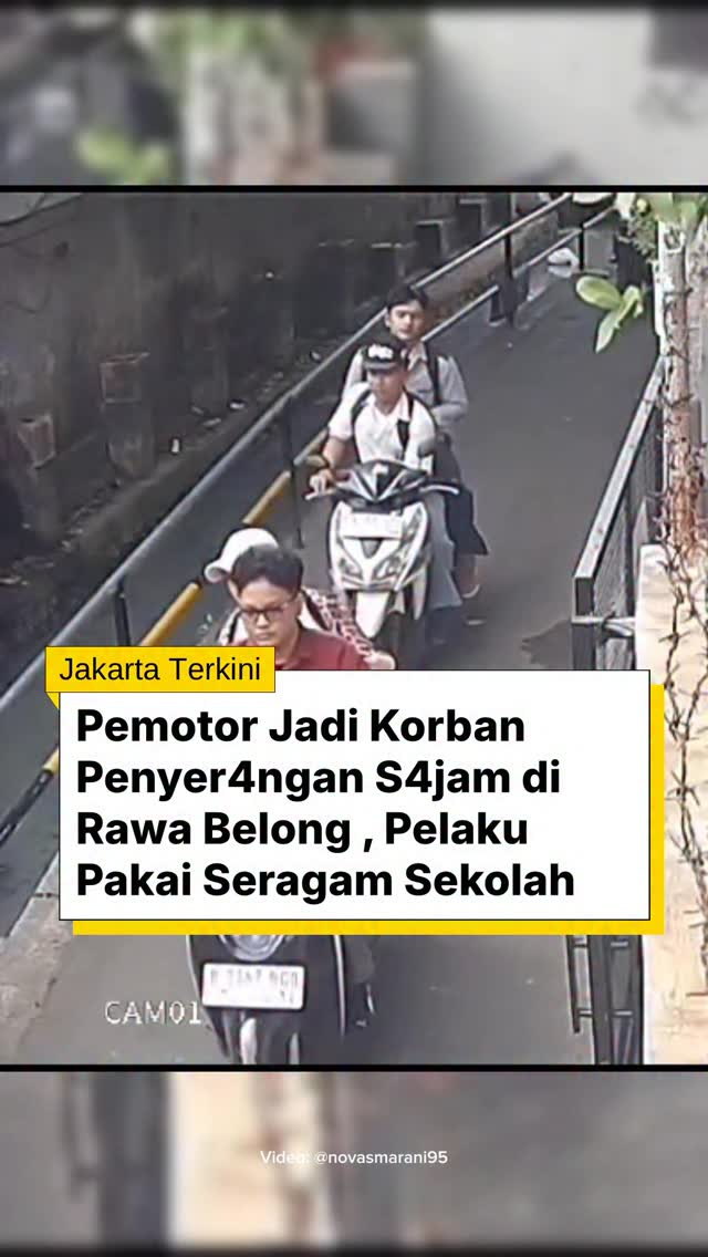 Seorang pemotor menjadi korban s4betan s4j4m yang diduga dilakukan oleh pelajar di kawasan Rawa Belong, dekat SDN 17 Palmerah, Jakarta Barat pada Selasa (9/6) siang.

Rekaman kamera pengawas memperlihatkan sekelompok remaja berada di sebuah gang sempit. Salah satu di antaranya tampak membawa c*l rit dan mengayunkan ke salah satu pengendara motor yang melintas sebanyak 2 kali.

Warga sekitar menyebut para pelaku diduga masih berstatus pelajar SMA. Hingga kini, belum diketahui kondisi korban maupun motif pasti dari aksi tersebut. Polisi juga masih melakukan penyelidikan terkait peristiwa itu.

#JakartaTerkini